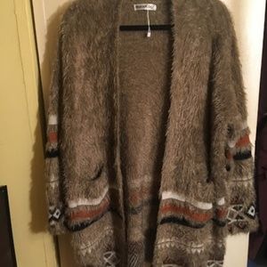 Super cozy open front tribal sweater
